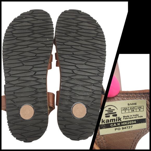 Kamik Sadie Sandals Womens 7 Brown Strappy Boho Buckle Peep Toe Adjustable - Picture 13 of 13
